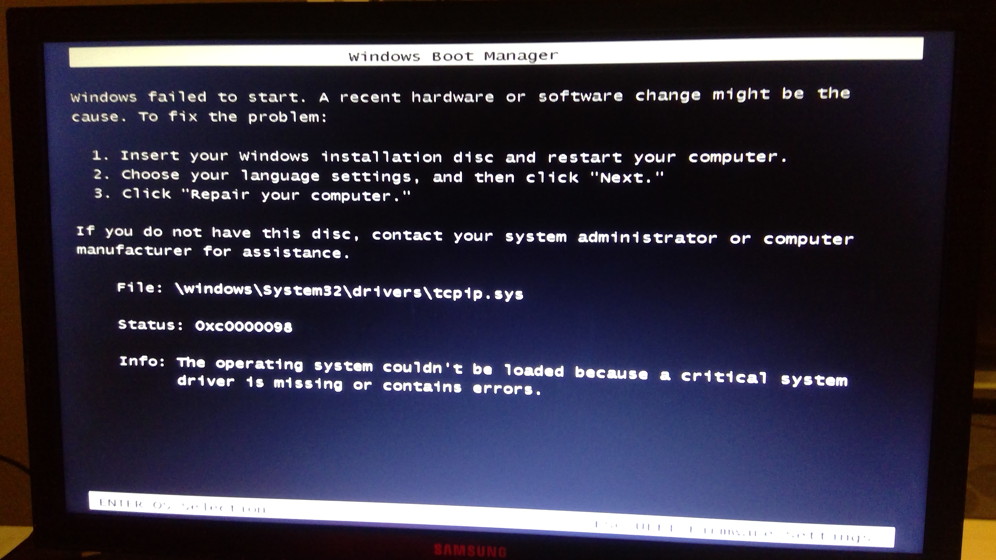 Error Status 0xc0000098 When Installing Windows - Microsoft Community