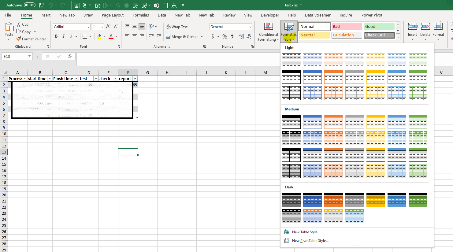 Excel format As A Table Styles Under Button Are Missing Microsoft 