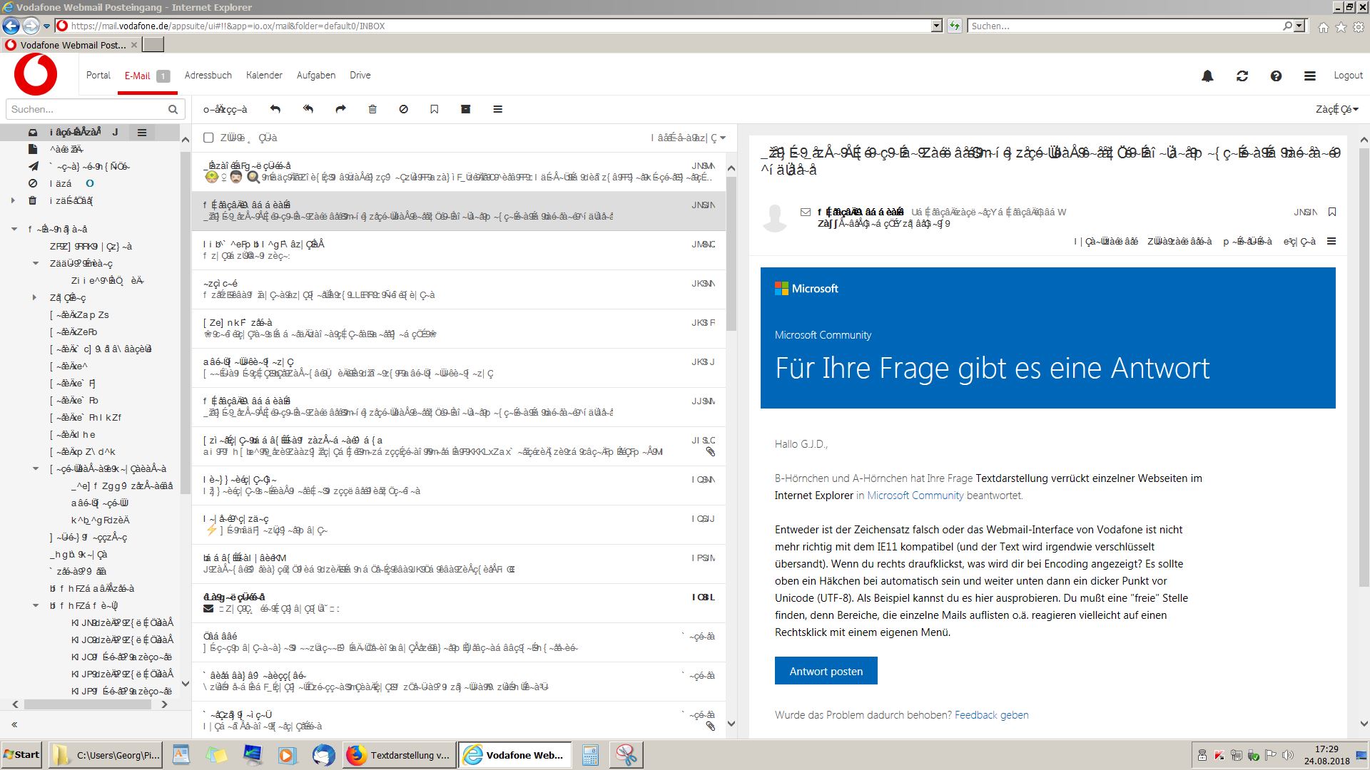 Textdarstellung Verruckt Einzelner Webseiten Im Internet Explorer Microsoft Community
