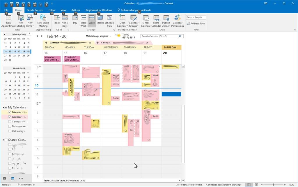 Folder Pane Width Problem in Calendar View in Outlook 2016