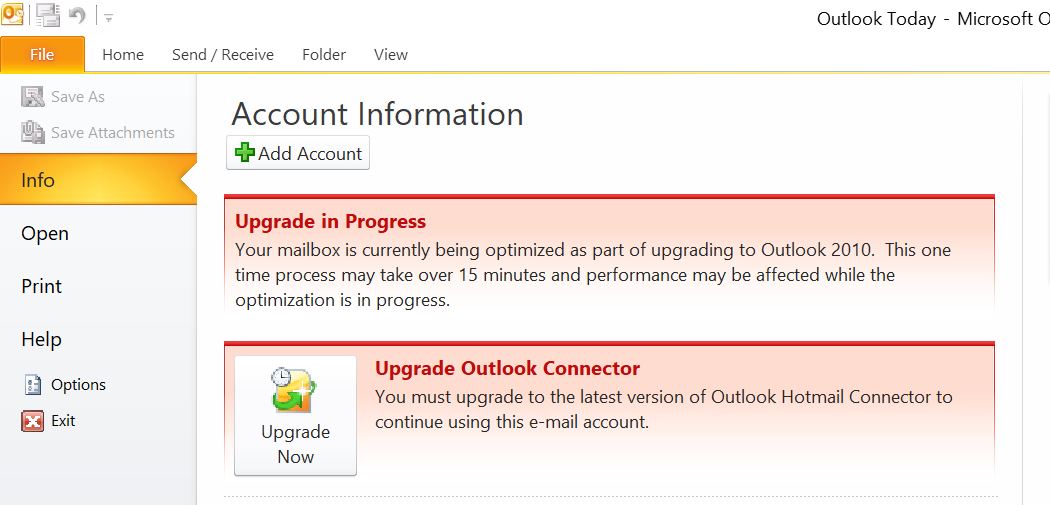 Outlook 2010.Upgrade Outlook Connector. "Upgrade Now" Fails To Operate ...