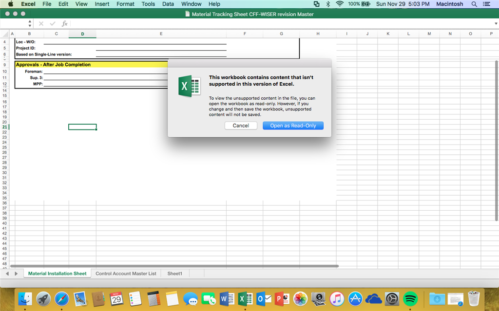 open xml for excel mac