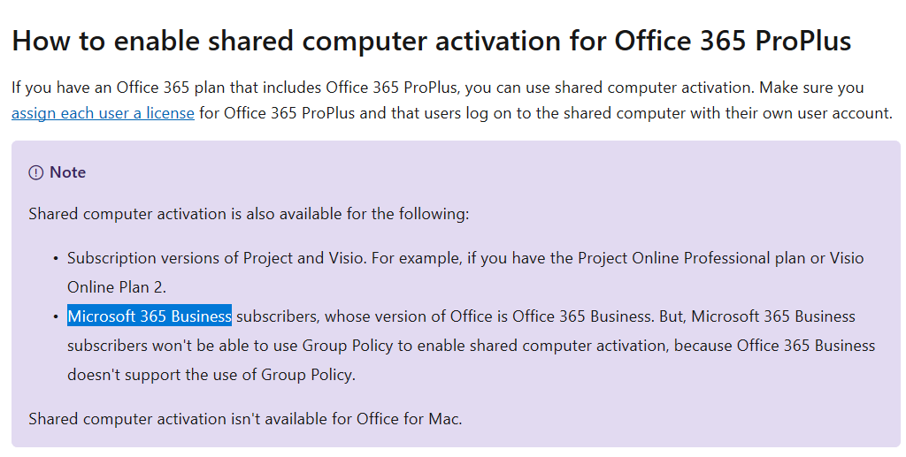 Office 365 Business With Shared Computer Enabled Microsoft Community
