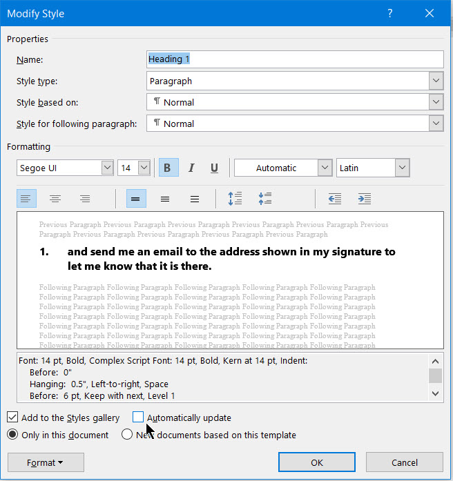 Change the order of 2025 paragraph style in word 2016