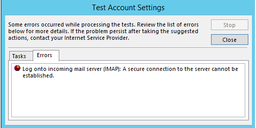 Log onto incoming mail server (IMAP): "A secure connection to the - Microsoft Co