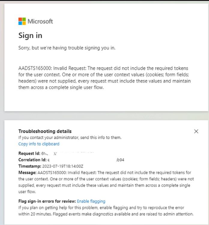 Bad request -header field too long error - Microsoft Community