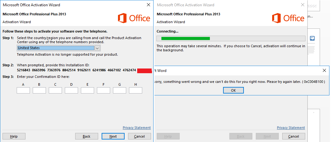 Microsoft Office 13 Plus Activate Unavailable Online Or Phone Microsoft Community