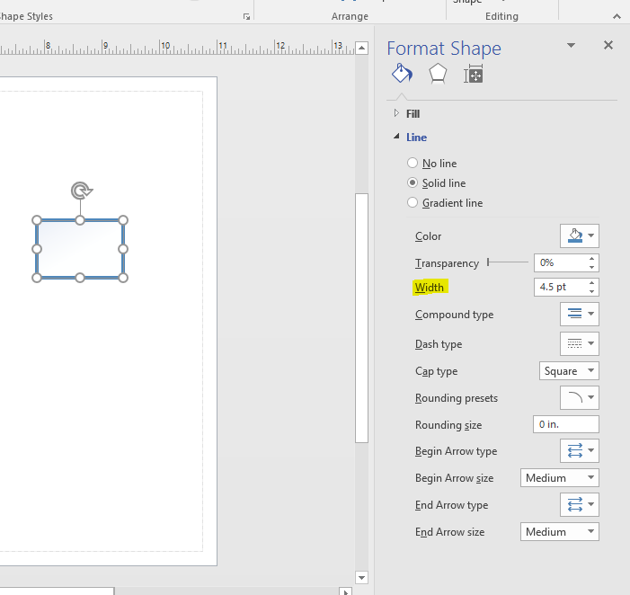 Cannot change line width or add shadow to shape in Visio