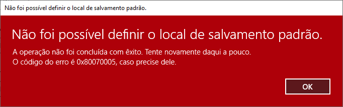 Erro 0x80070005 ao tentar mudar local de instalação para jogos do -  Microsoft Community