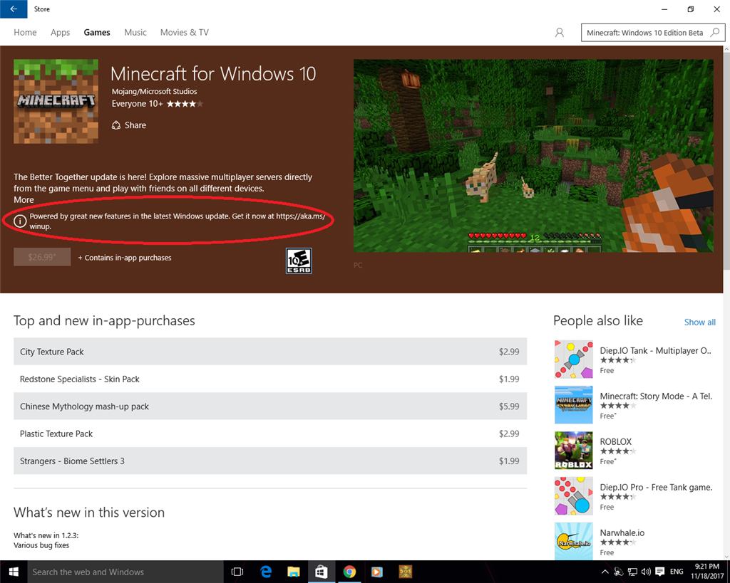 cant download windows 10 minecraft