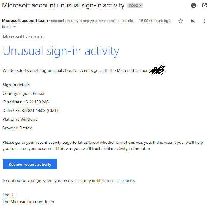 Beware of Fake Microsoft Account Unusual Sign-in Activity Emails