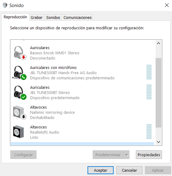 Petardeo de mis auticulares JBL TUNE500BT en windows 10