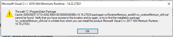 Microsoft Visual C++ 2019 X64 Minimum Runtime Error - Microsoft Community