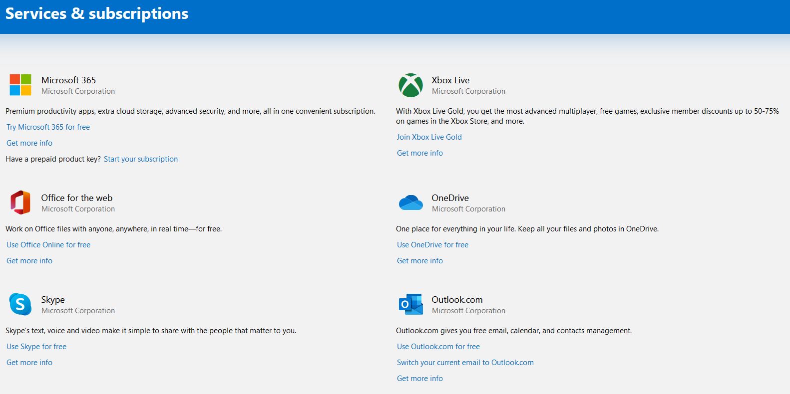 Screenshot van Microsoft Products software.