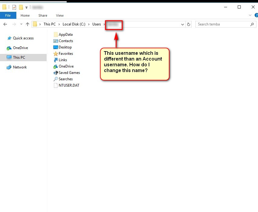 How Do I Change The Username Assigned To The Win 10 Explorer Path Microsoft Community