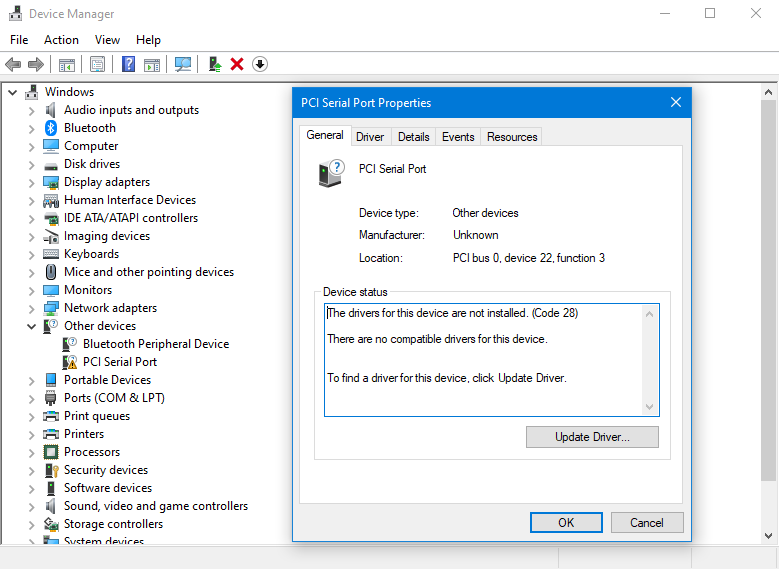 Pci Serial Port Drivers Couldn T Install Microsoft Community