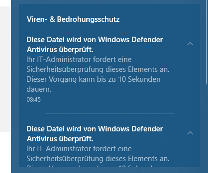 Meldung "Diese Datei wird von Windows Defender Antivirus überprüft"