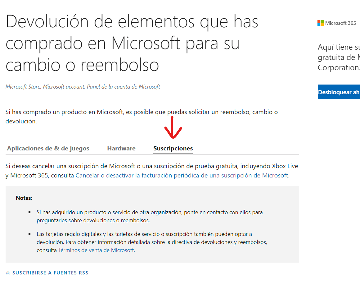 Devolución de elementos que has comprado en Microsoft para su