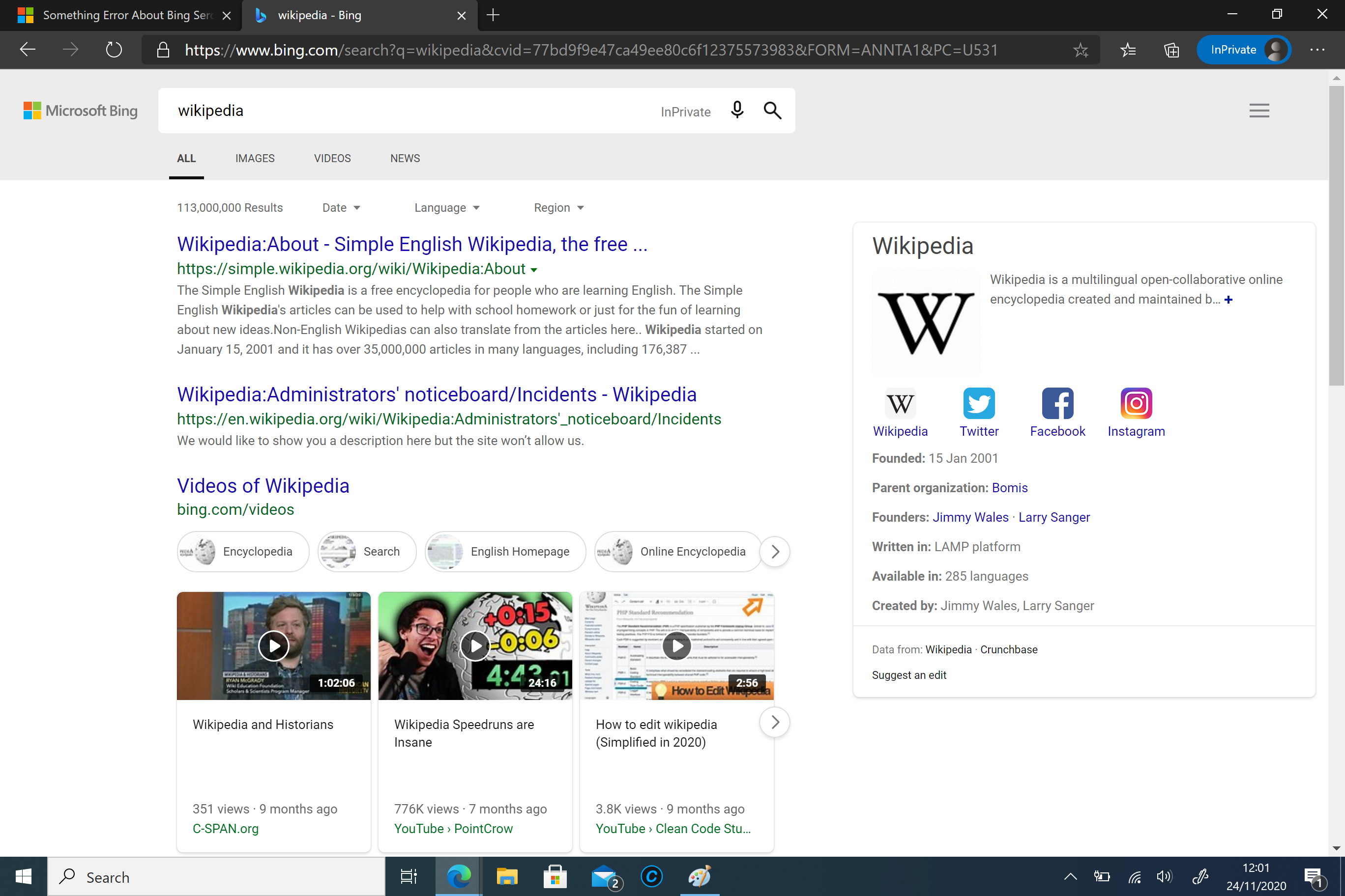 Something Error About Bing Serching - Microsoft Community