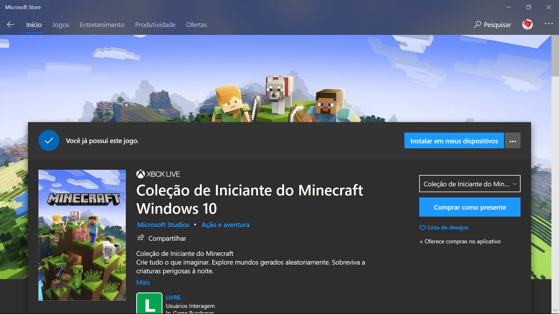 Jogar o Minecraft no Windows 10. - Microsoft Community