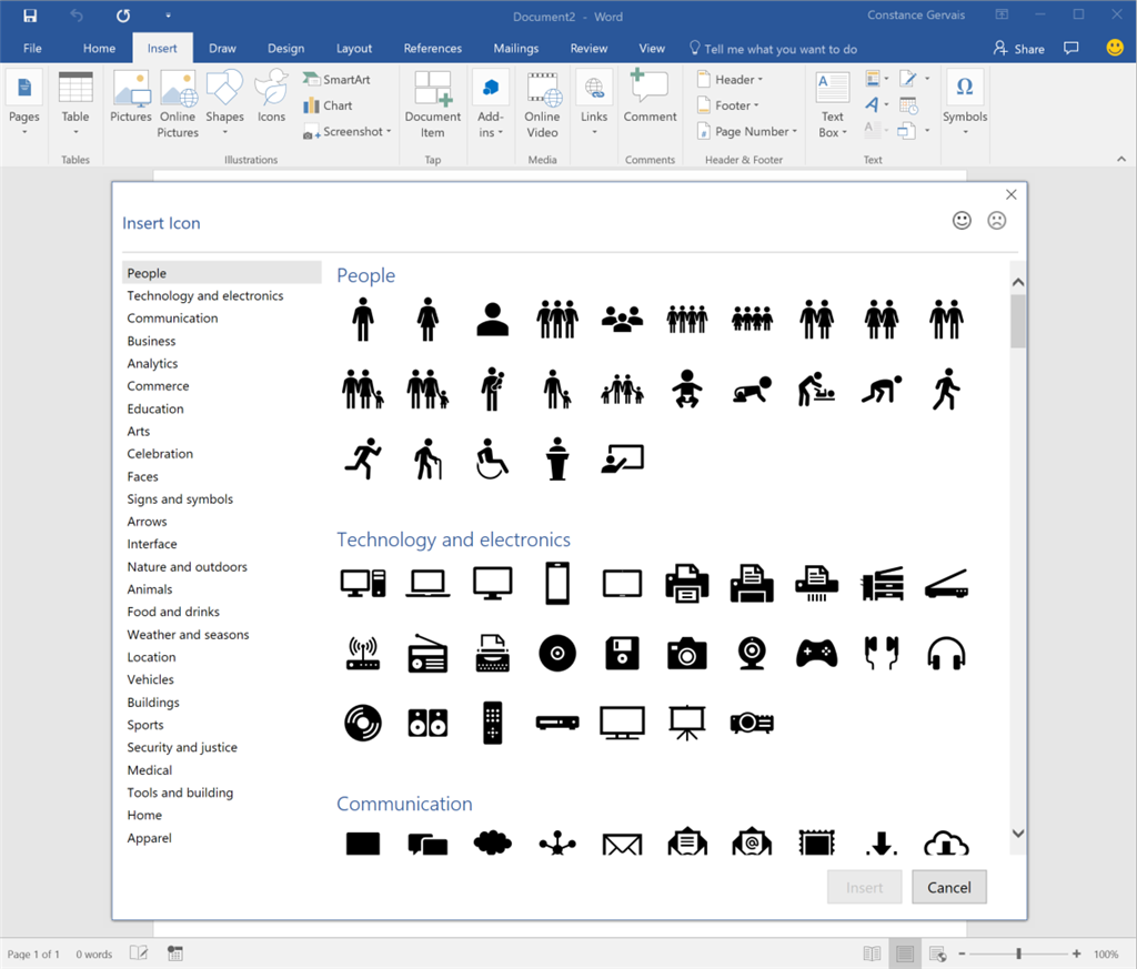 New Insert Icons In Office 16 Microsoft Community