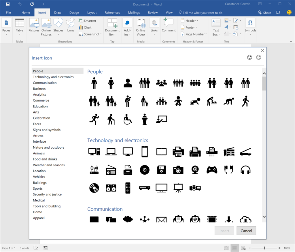 New Insert Icons In Office 2016 Microsoft Community