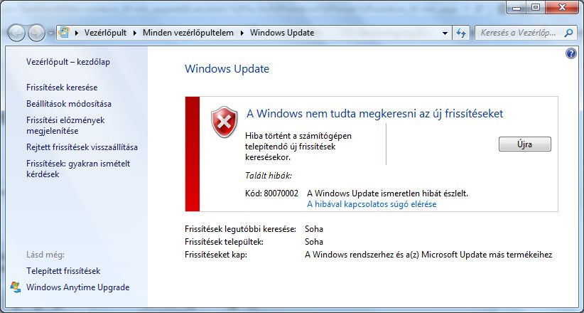 A Windows Update Szolgáltatás összetevőinek Alaphelyzetbe állítása