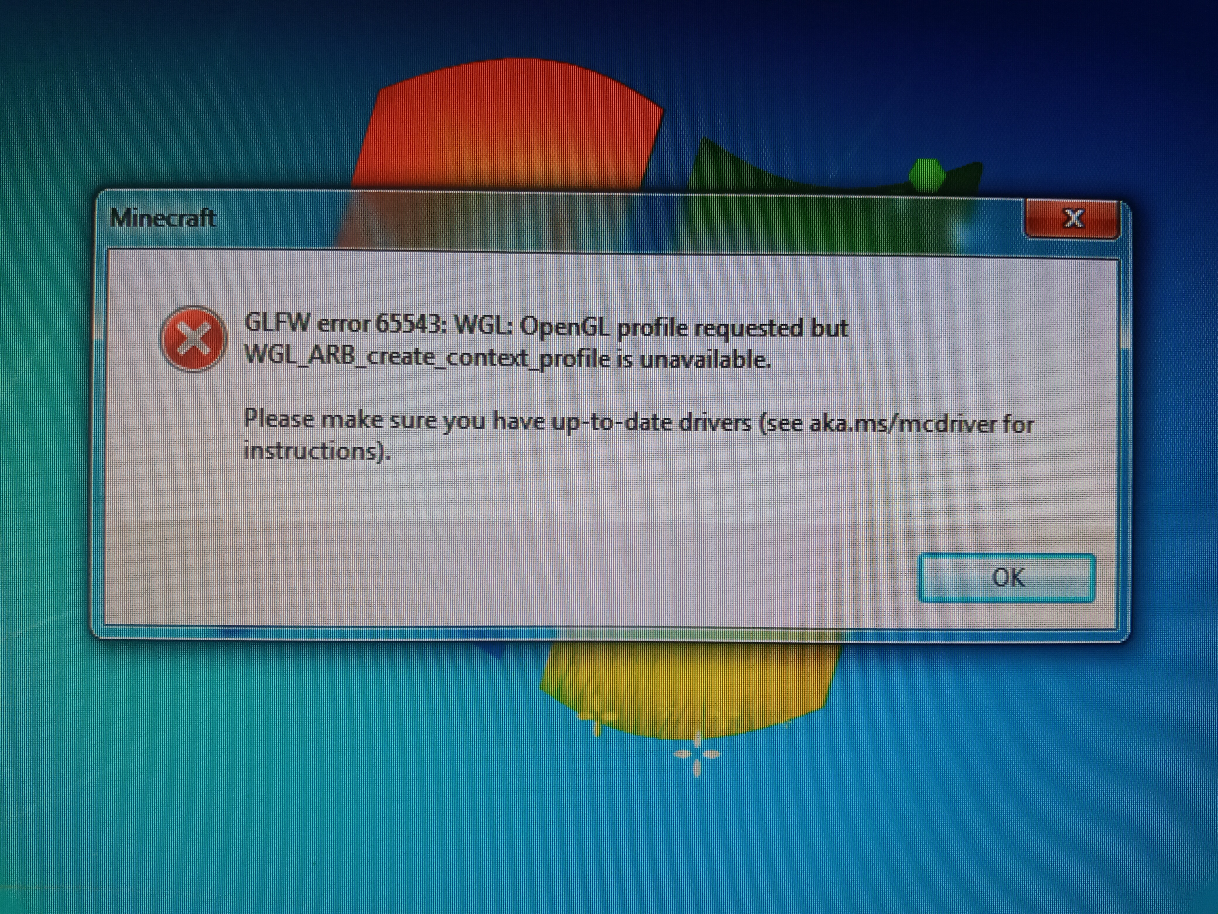 GLFW Error 65542 Minecraft.
