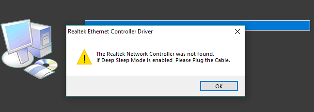 Realtek Network Controller was not found. Deep Sleep Mode Error!