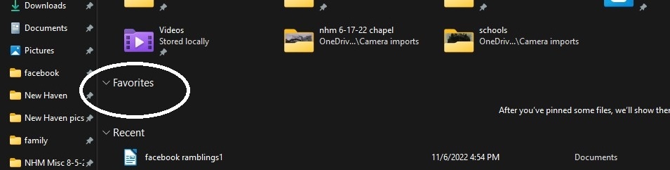 How do I move files to the favorites category in file explorer in 