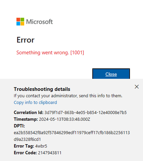 Error 1001 Something Went Wrong - Microsoft Community