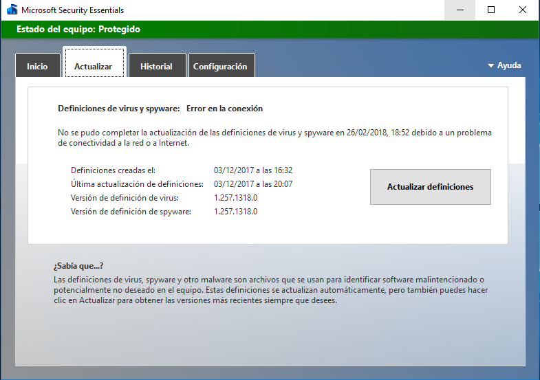  Windows 10 Actualizar Microsoft Security Essentials 