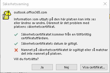 Certificate error in Outlook Microsoft Community