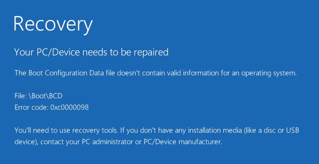 Windows 10/Surface: Boot error 0xc0000098 - Microsoft Community