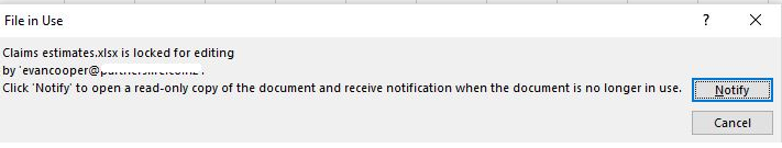 Check out excel document error (document is in use by me) - Microsoft ...
