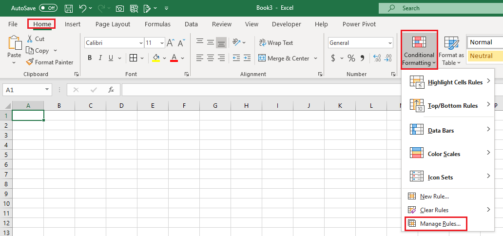 How do I add New rule and Manage rule back into an Excel spreadsheet ...