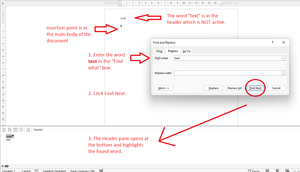 hidden text in word header