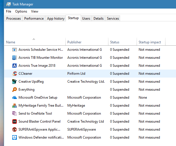 Task Manager Start Up Apps status \