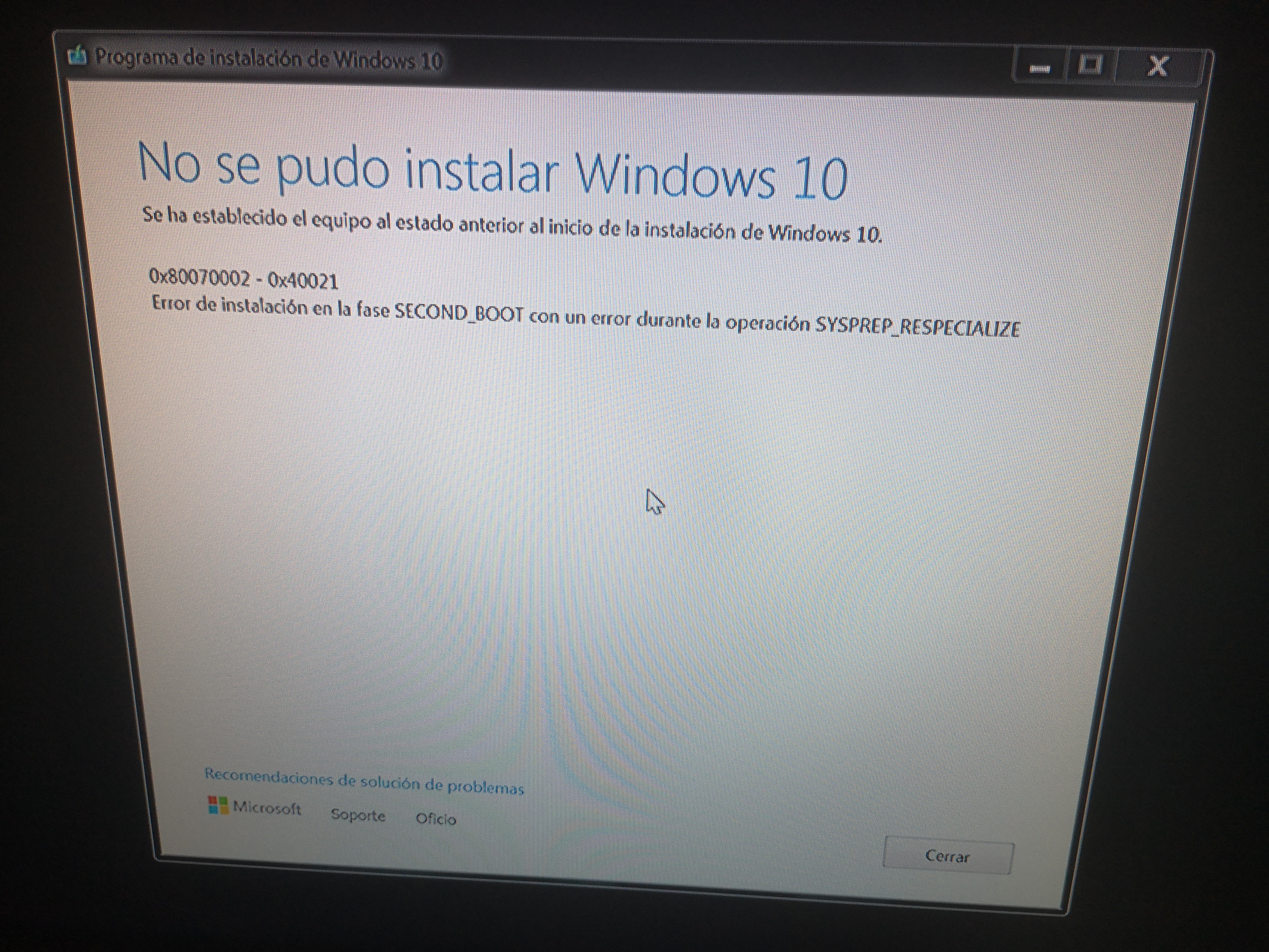 Error De Actualización 0x80070002 0x40021 Windows 10 Microsoft 3429