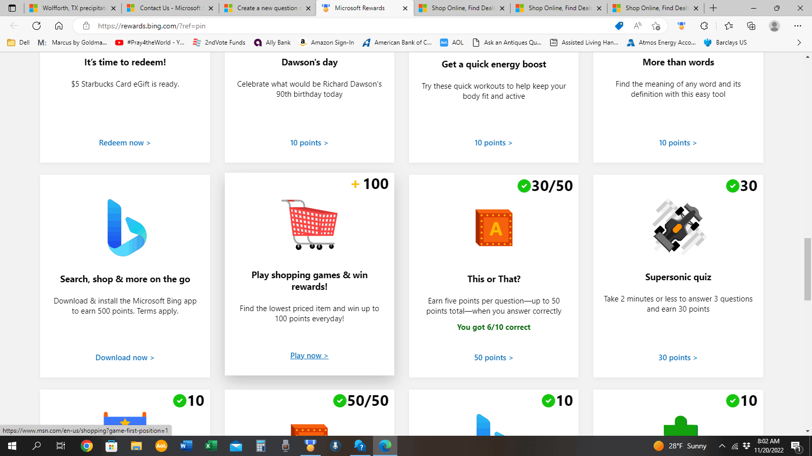 For the past two days on the earn and rewards page, I cannot get the ...