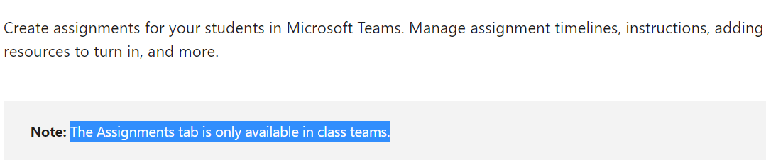 unable to create assignment in microsoft teams