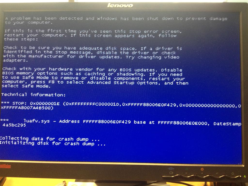 stop error screen windows 7