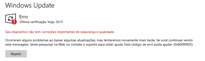 Está dando erro para baixar a atualização - Microsoft Community