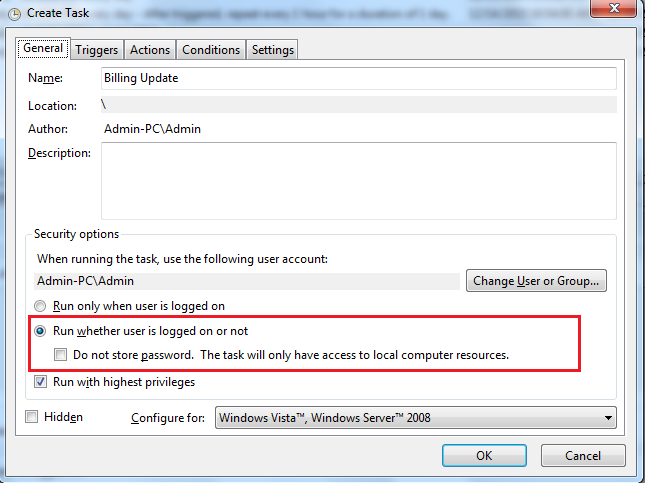 Forekomme Lige Editor Windows 7 Task Scheduler -Run whether user logged on or not (NOT - Microsoft  Community