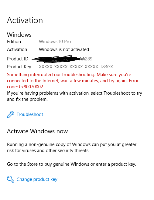 Windows 10 Pro Can&rsquo;t Activate &ldquo;Error 0x80070002&rdquo; - Microsoft Community