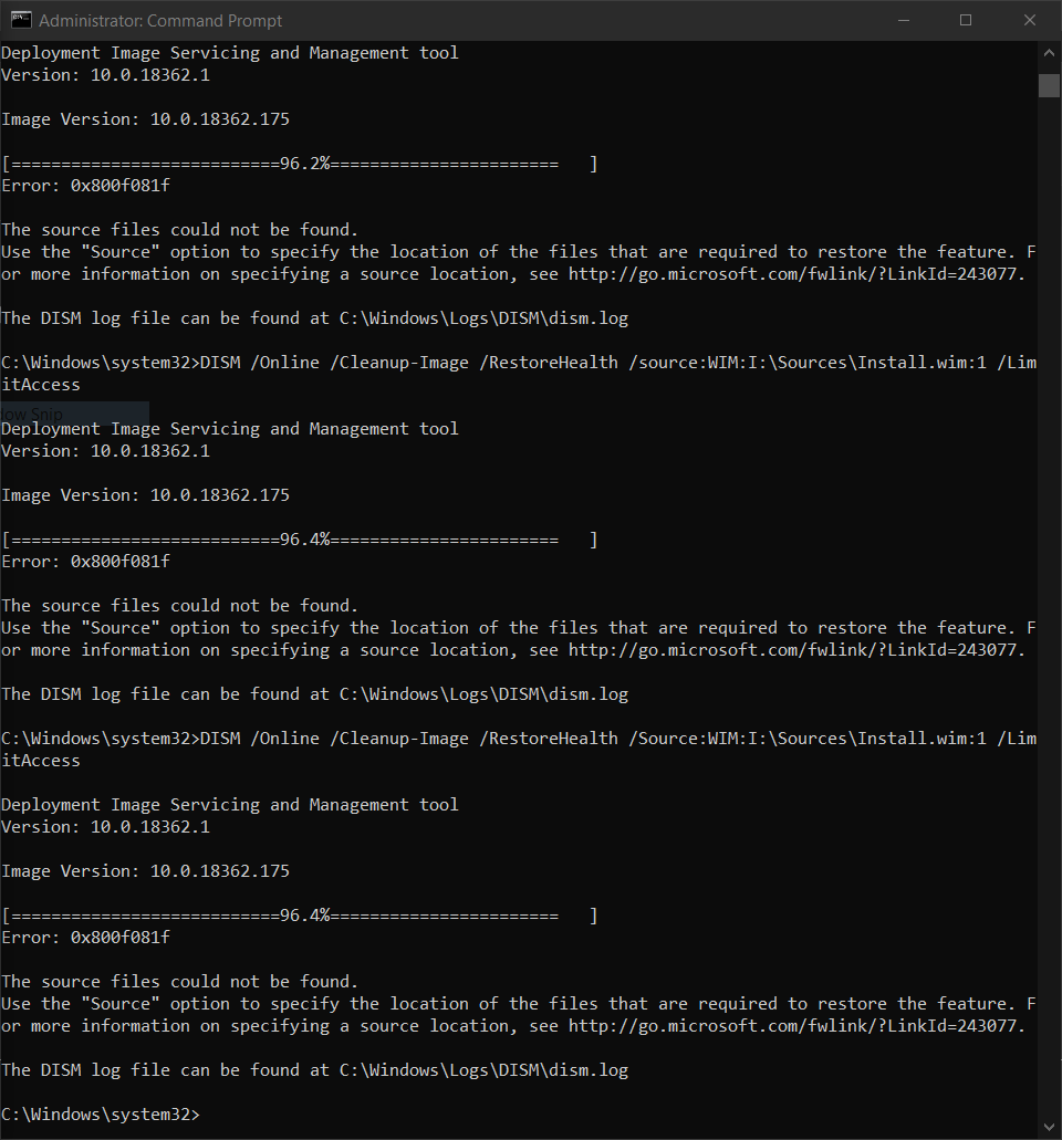 The source files could not be found Error: 0x800f081f DISM Help 