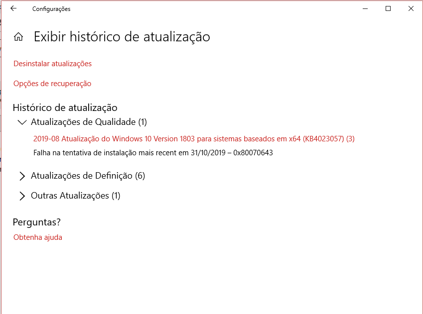 Está dando erro para baixar a atualização - Microsoft Community