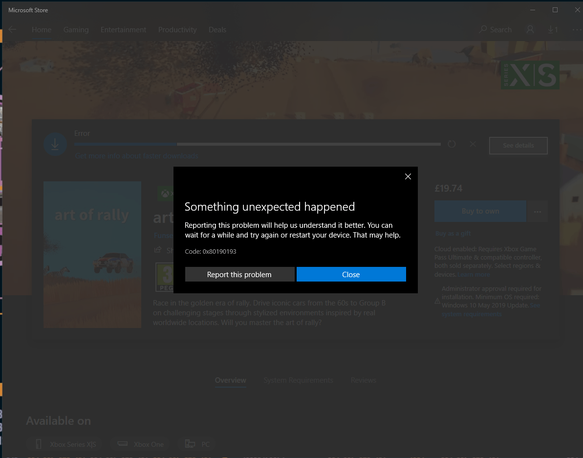 Error 0x80190193 - All PC Game Pass Downloads Fail - Microsoft Community