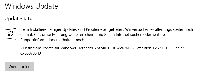 Update auf Version 1803 vom 10.03.2018 und Windows Defender