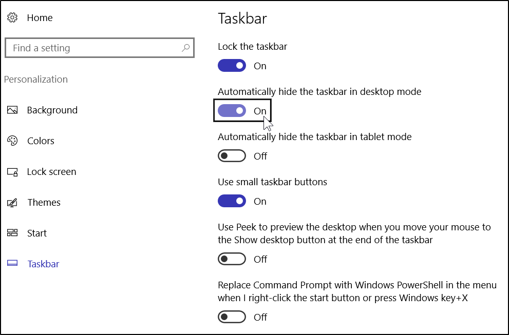 Как убрать taskbar в windows 10